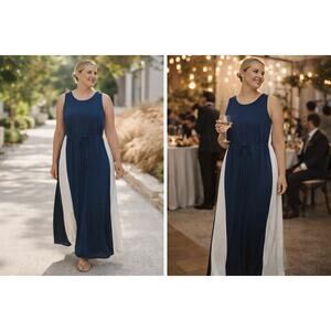 New with Tags Banana Republic Colorblock Maxi Dress Navy Sleeveless Size 14